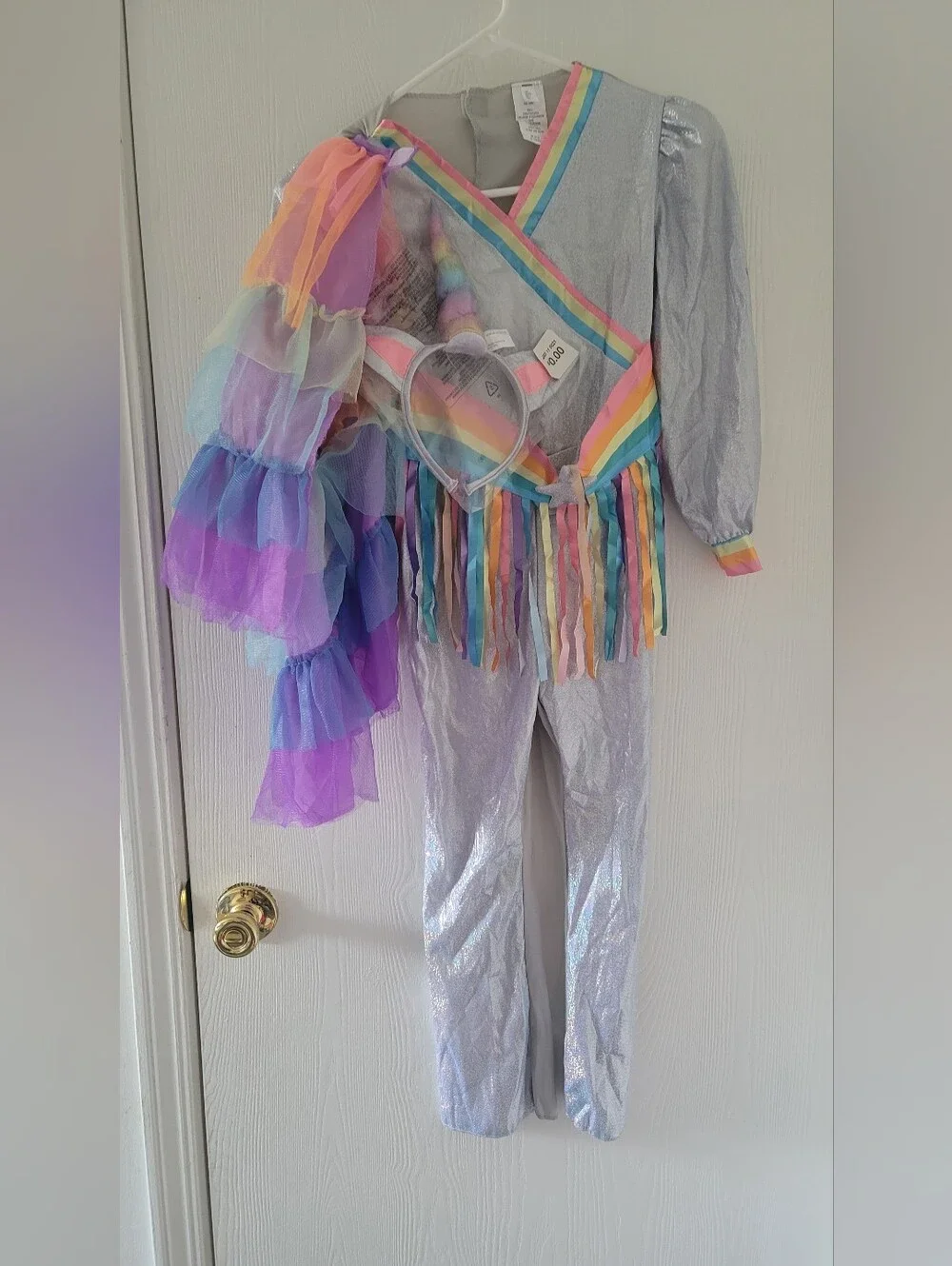 Target Rock Star Unicorn Costume Silver Multicolor Kids Sz S 6-8 Year Halloween.
